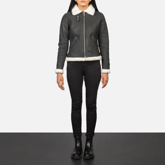 Elevate Your Style with the Sherilyn B-3 Black White Leather Bomber Jacket: Timeless Cool