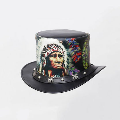 Red Indian Chief Westren Printed Leather Top Hat Chief Head Band