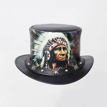 Red Indian Chief Westren Printed Leather Top Hat Chief Head Band