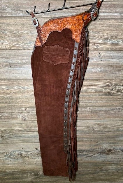 Unisex Suede Leather Dark Brown Fringes Chap Cowboy Horse Riding Chap Ranch Wear Legging