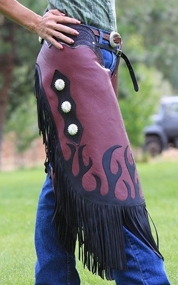 Purple & Black Fringes Leather Chap Cowboy Chinks Chap Ranch Wear Western Pants