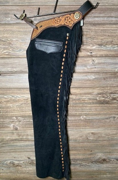 Black Suede Leather Chap Cowboy Chinks Horse Riding Equestrian Legging