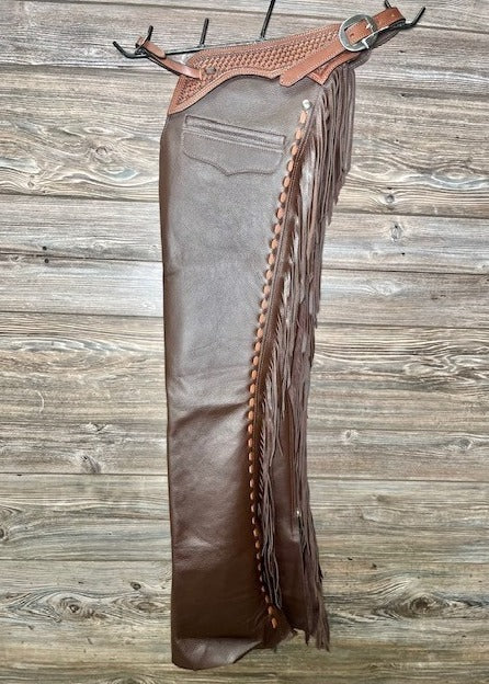 Dark Brown Leather Chap Cowboy Chinks Chaps Tooling Legging