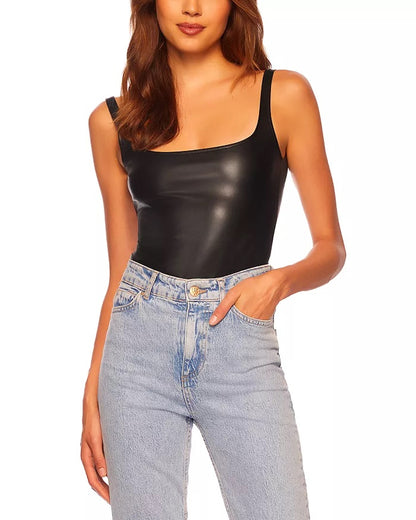 Women Vegan Leather Bodysuit top