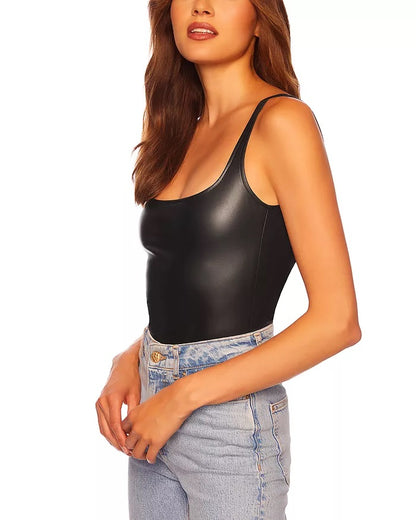 Women Vegan Leather Bodysuit top
