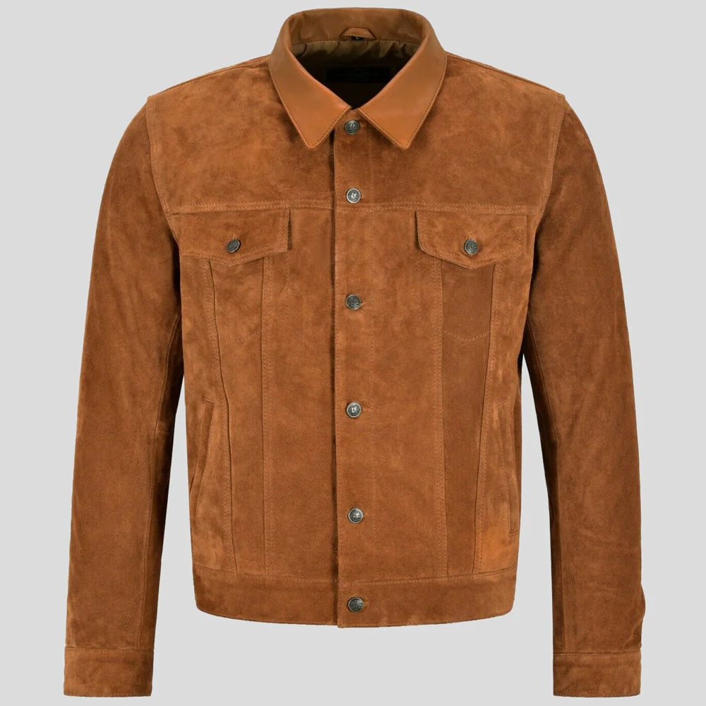 Men's Tan Trucker Leather Jacket