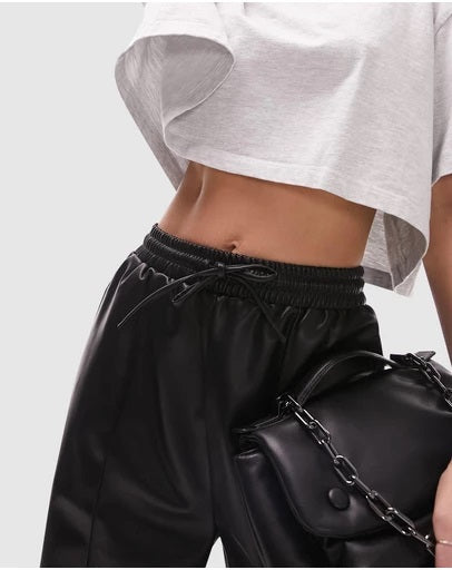 Faux Leather Jogger Style Straight Leg Trouser
