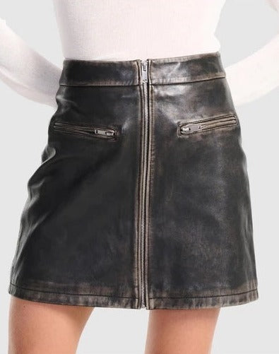 Women Worn Leather Mini Skirt
