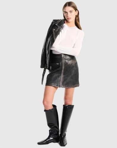 Women Worn Leather Mini Skirt