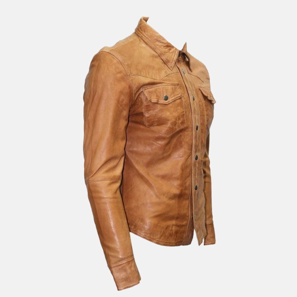 Men Genuine Lambskin Leather Shirt Jacket
