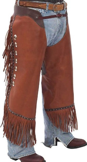 Tan Brown Leather Chap Cowboy Chinks Chap Ranch Wear Western Pants