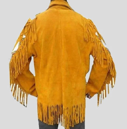 Western Men Cowboy Suede Jacket Tan with Fringes