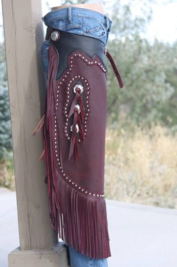 Purple & Black Fringes Leather Chap Cowboy Chinks Chap Ranch Wear Western Pants