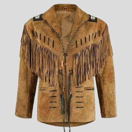 Men's Western Suede Leather Jacket Cowboy Fringe
