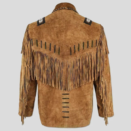 Men's Western Suede Leather Jacket Cowboy Fringe