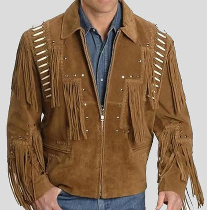 Men's Western Suede Jacket Brown Fringe Cowboy