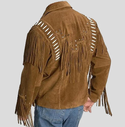 Men's Western Suede Jacket Brown Fringe Cowboy