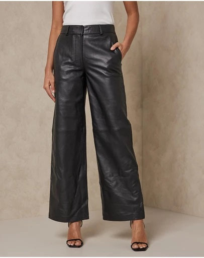 Women Mid Rise Leather Pants