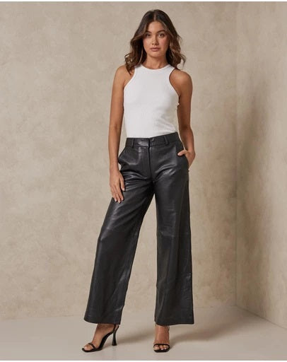 Women Mid Rise Leather Pants