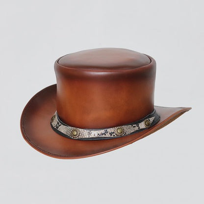 Pale Rider Smokey Shaded Westren Cowboy Style Steampunk Real Leather Top Hat