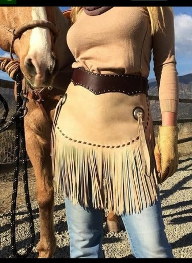 Women's Hand Crafted Native American Style Suede Leather Pant Ladies Chap Western Buck Suede