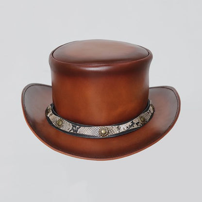 Pale Rider Smokey Shaded Westren Cowboy Style Steampunk Real Leather Top Hat