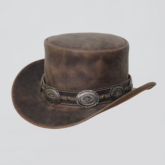 Pale Rider Distress Crazy Horse Leather Conchu Band Steampunk Top Hat