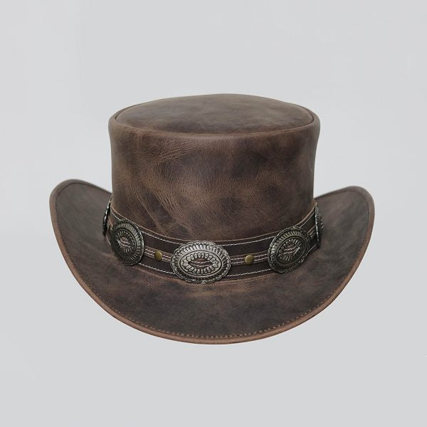 Pale Rider Distress Crazy Horse Leather Conchu Band Steampunk Top Hat