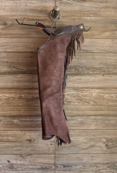 Unisex Suede Leather Dark Brown Fringes Chap Cowboy Horse Riding Chap Ranch Wear Legging