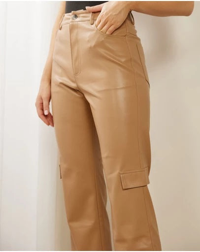 Raven Leather Look Cargo Pants