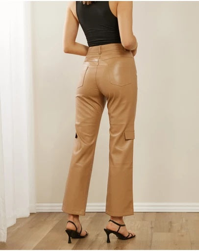 Raven Leather Look Cargo Pants