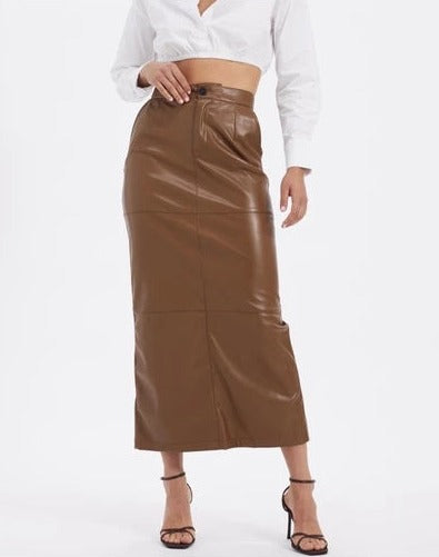 Smooth As Honey PU Women Leather Midi Skirt