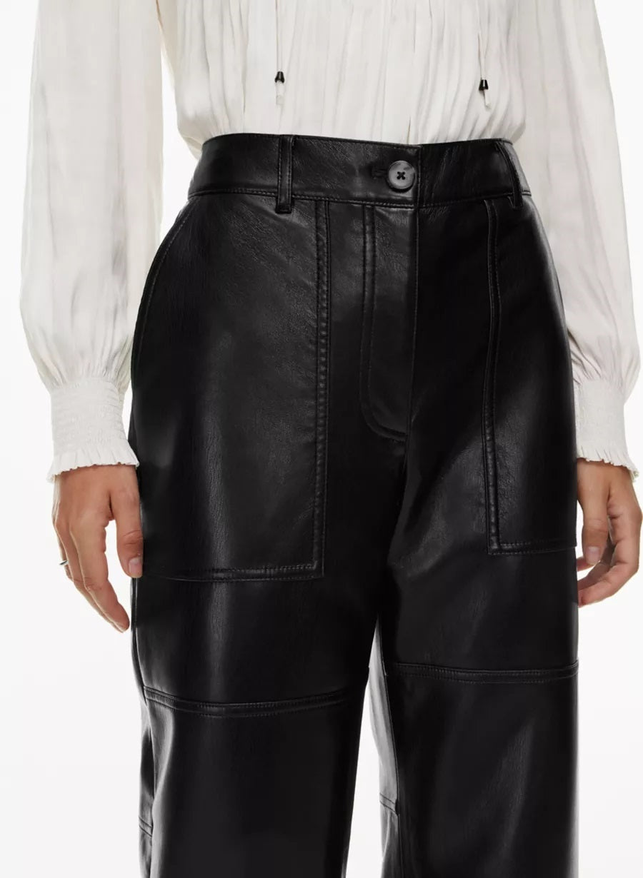 Vegan Women Leather high-rise utility pants