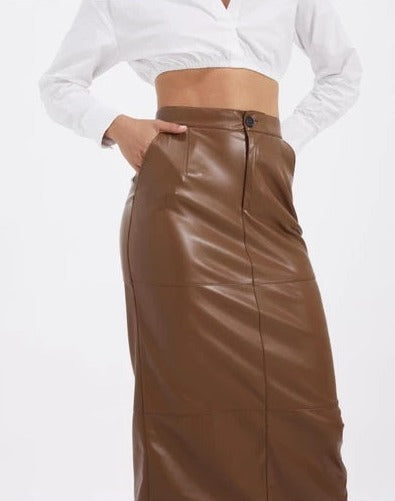 Smooth As Honey PU Women Leather Midi Skirt