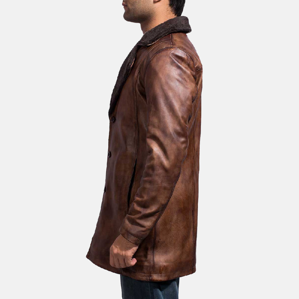 Cinnamon Distressed Leather Fur Coat