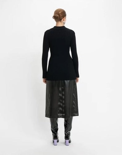 Women Vegan Leather Midi Skirt