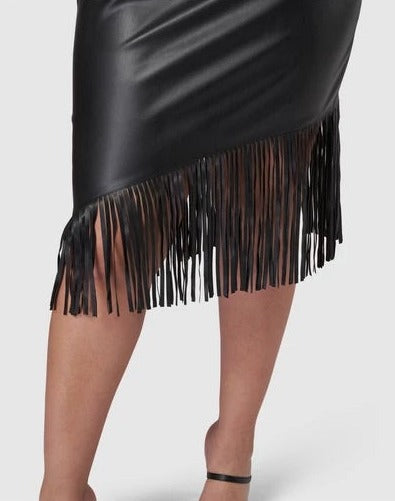 Women Leather Pucker Up PU Fringe Skirt