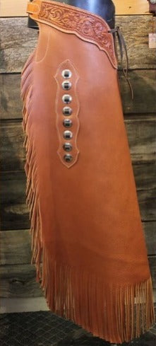 Tan Brown Leather Chap Cowboy Fringes Chinks Chap Ranch Wear Legging