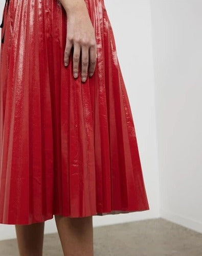 Lacquered Canvas Pleated Midi Skirt