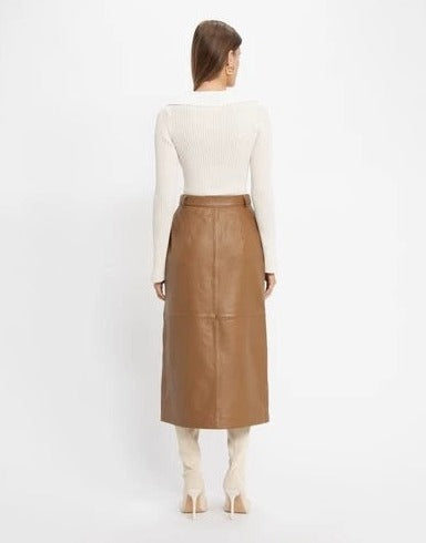 Women Leather Midi Skirt