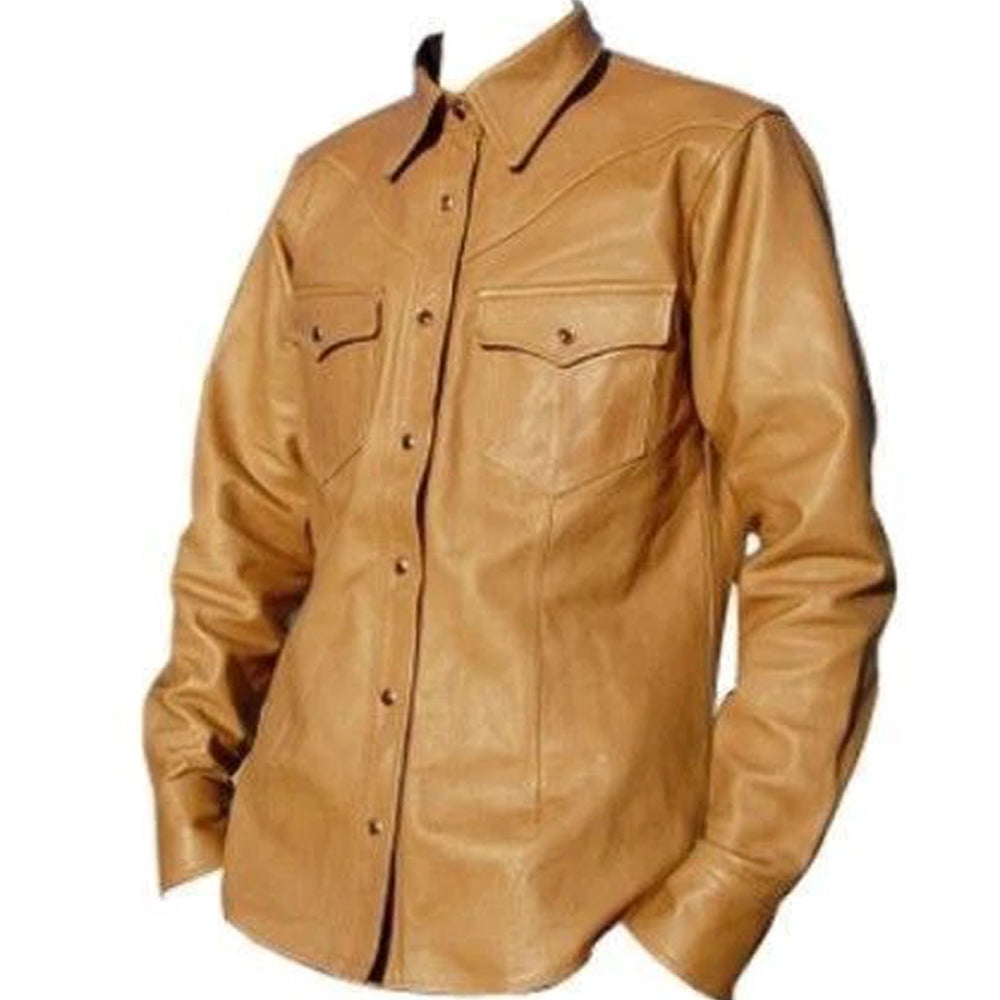 Men Brown Leather Shirt