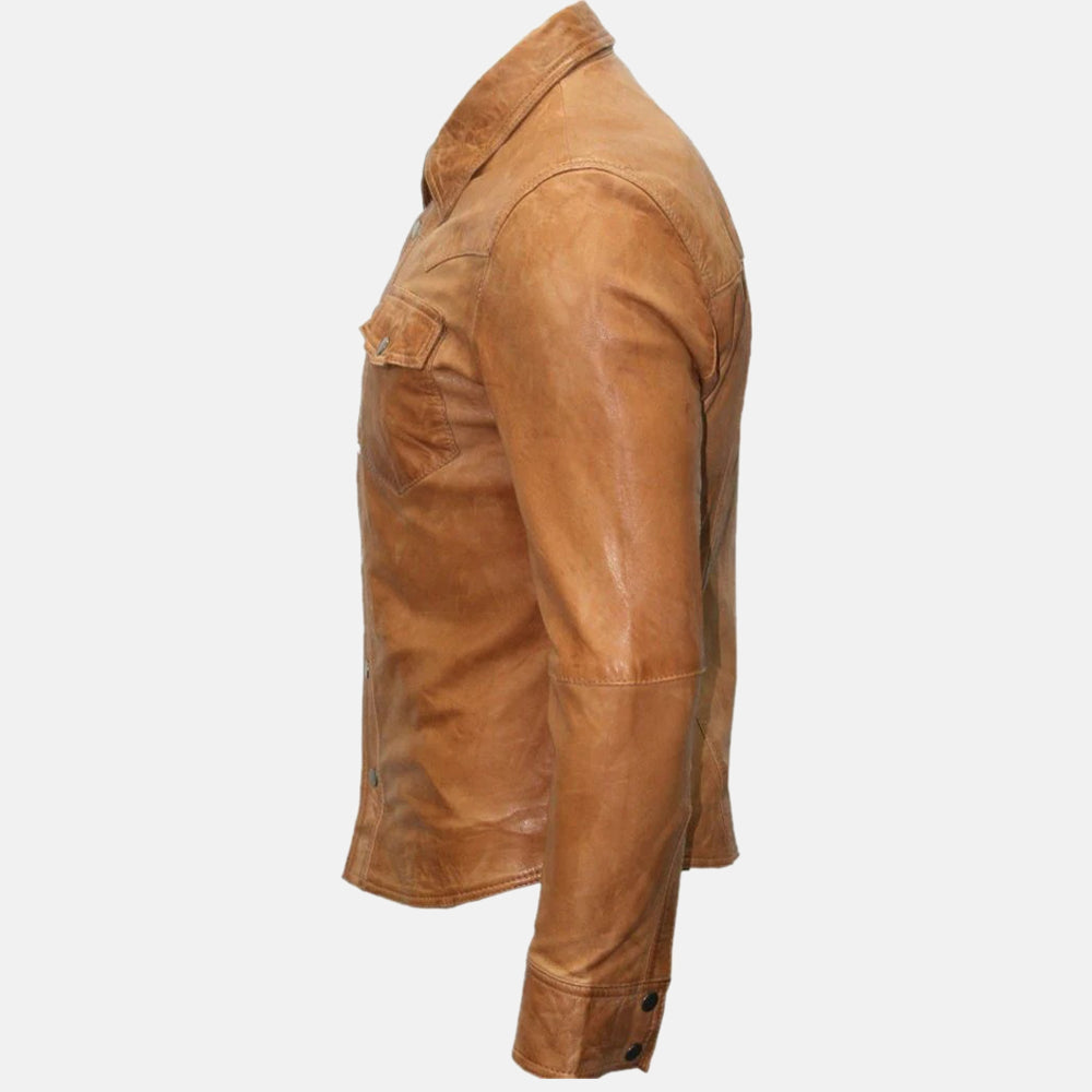Men Genuine Lambskin Leather Shirt Jacket