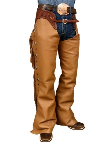 Western Pants Tan Brown Leather Chap Cowboy Chinks Chap Ranch Wear