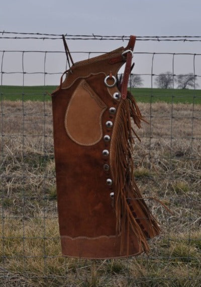 Equestrian Brown Leather Fringes Chap Cowboy Chinks Chap Ranch Wear