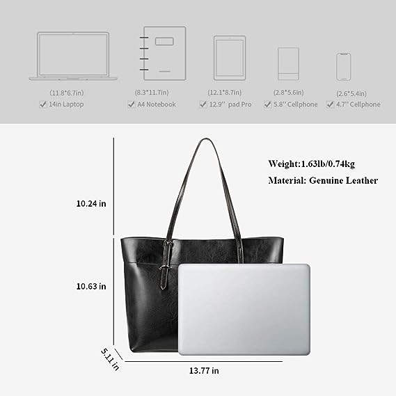 Kattee Vintage Genuine Leather Tote Shoulder Bag for Women Satchel Handbag with Top Handles