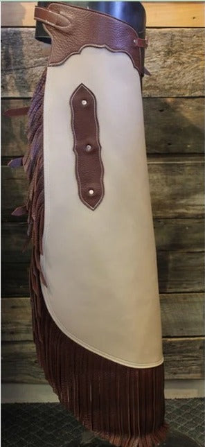 Brown Fringes Leather Beige Chap Cowboy Legging Ranch Wear Chinks Chaps Western Pants