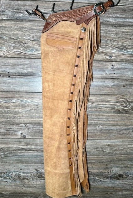 Equestrian Light Brown Leather Fringes Chap Cowboy Chinks Chap Ranch Wear Horse Riding