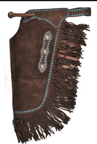 Unisex Suede Leather Dark Brown Fringes Chap Cowboy Horse Riding Chap Ranch Wear Legging