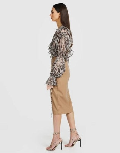 Women Leather Kiara Midi Skirt