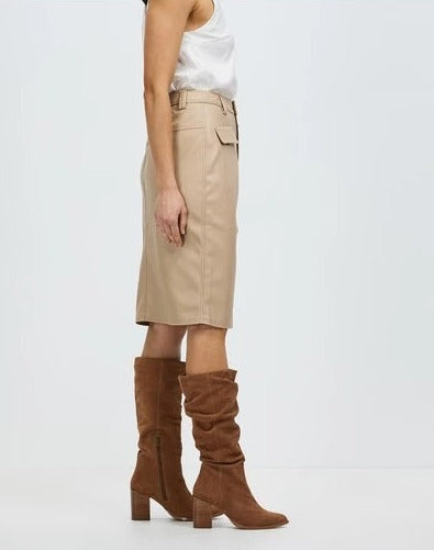 Women Leather Asymm PU Skirt